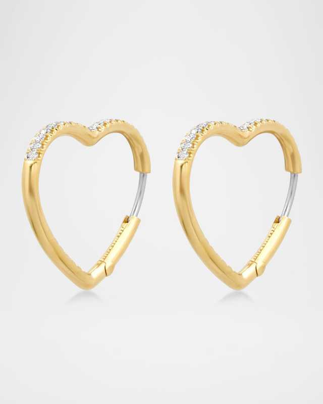 18K Yellow Gold Diamond Forever Heart Huggie Earrings